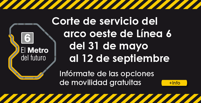 Corte de servicio del arco oeste de la línea 6 de Metro desde el 31 de mayo al 12 de septiembre